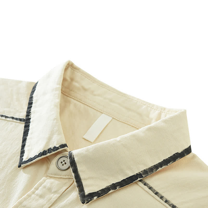Nimara Ritual Summer Casual Vintage Line Design Button-Up Solid Men's Short Sleeve Shirts