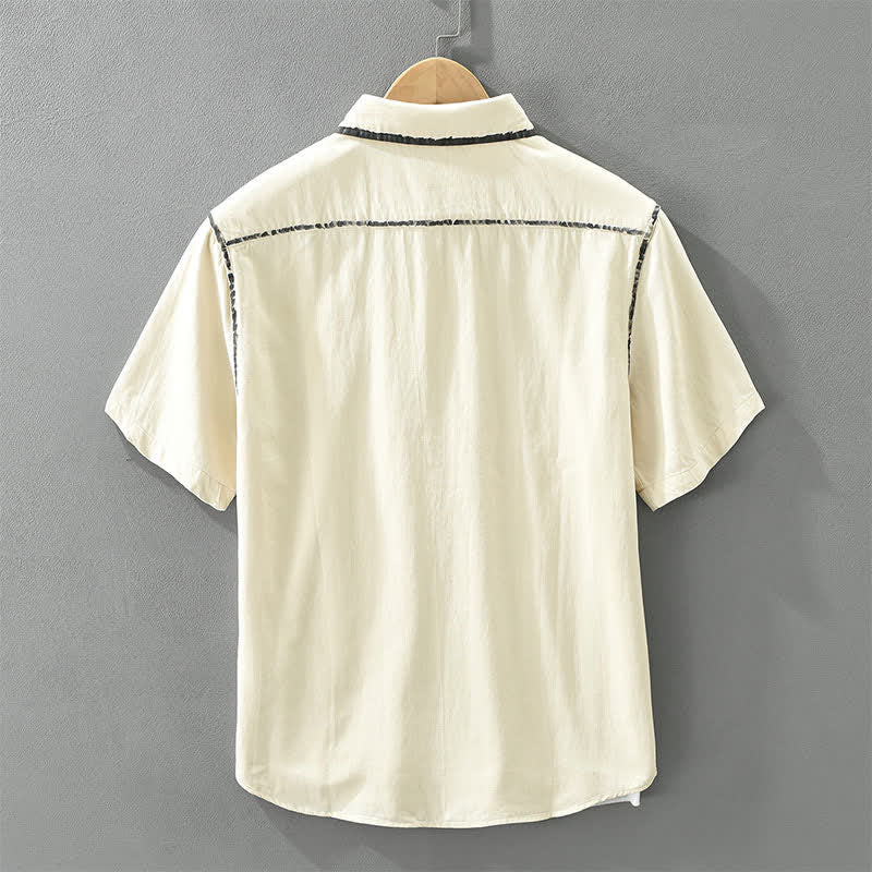 Nimara Ritual Summer Casual Vintage Line Design Button-Up Solid Men's Short Sleeve Shirts