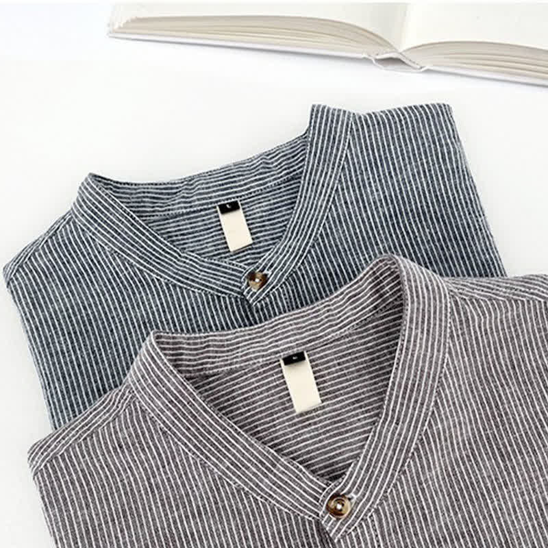 Nimara Ritual Summer Half Button Fine Striped Men's Short Sleeve Shirts