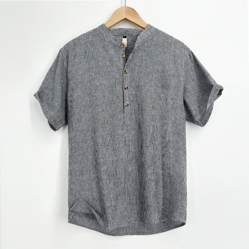 Nimara Ritual Summer Half Button Fine Striped Men's Short Sleeve Shirts