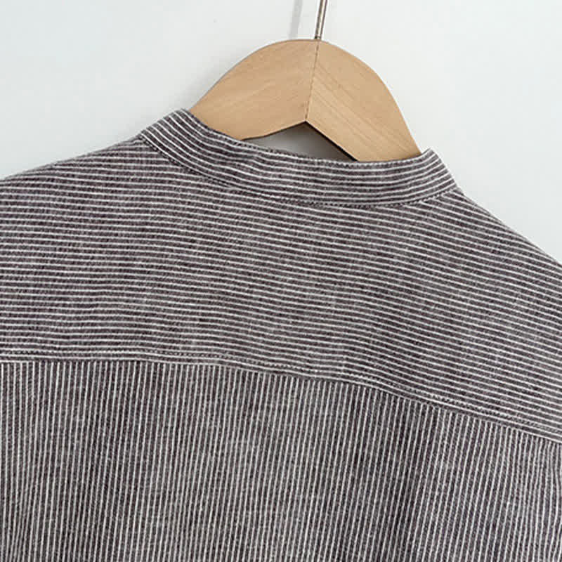 Nimara Ritual Summer Half Button Fine Striped Men's Short Sleeve Shirts