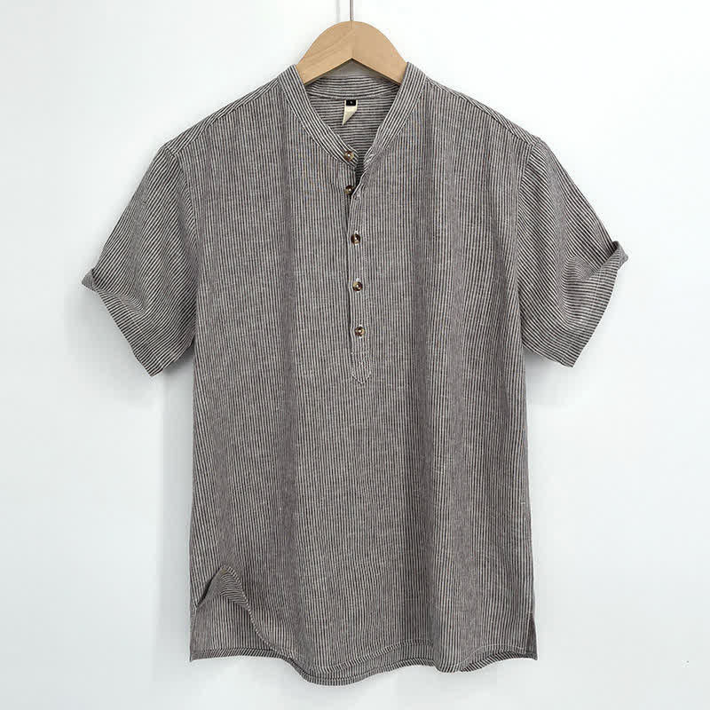 Nimara Ritual Summer Half Button Fine Striped Men's Short Sleeve Shirts