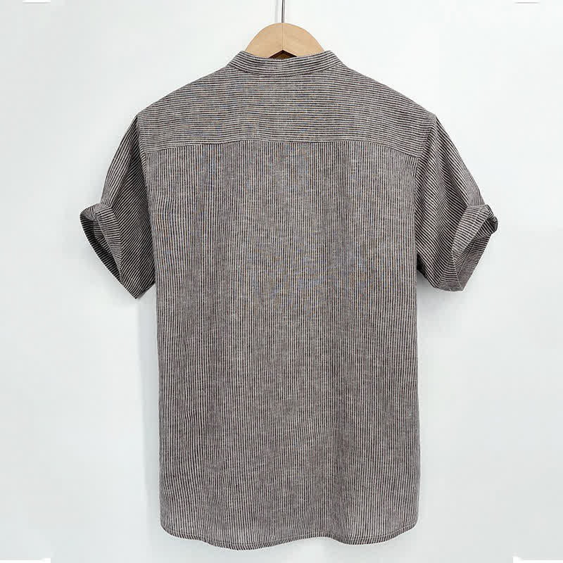 Nimara Ritual Summer Half Button Fine Striped Men's Short Sleeve Shirts