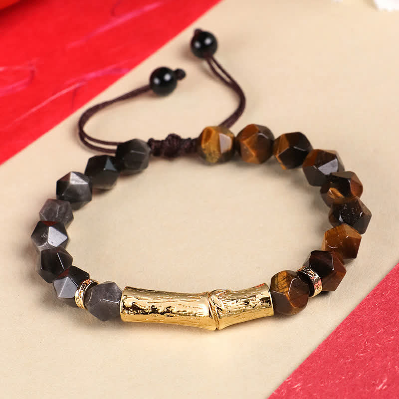 Nimara Ritual Tiger Eye Silver Sheen Obsidian Bamboo Growth Faceted Bracelet