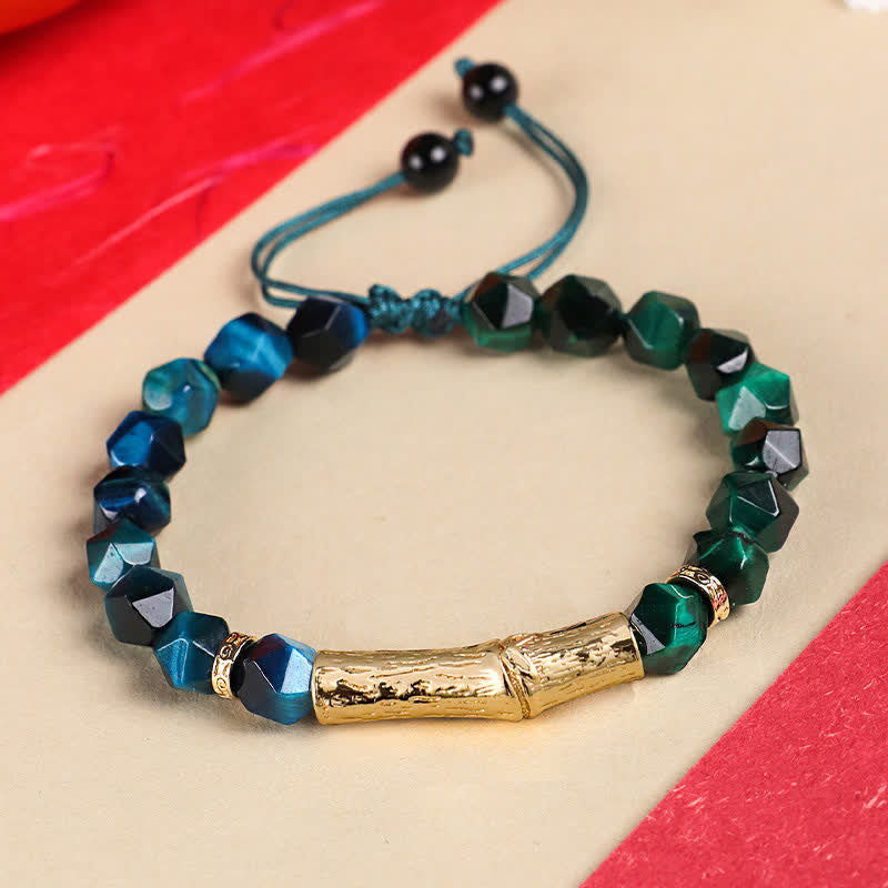 Nimara Ritual Tiger Eye Silver Sheen Obsidian Bamboo Growth Faceted Bracelet