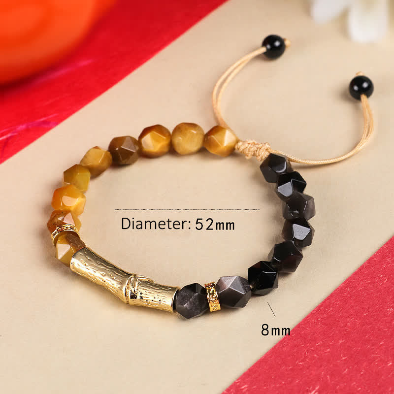 Nimara Ritual Tiger Eye Silver Sheen Obsidian Bamboo Growth Faceted Bracelet