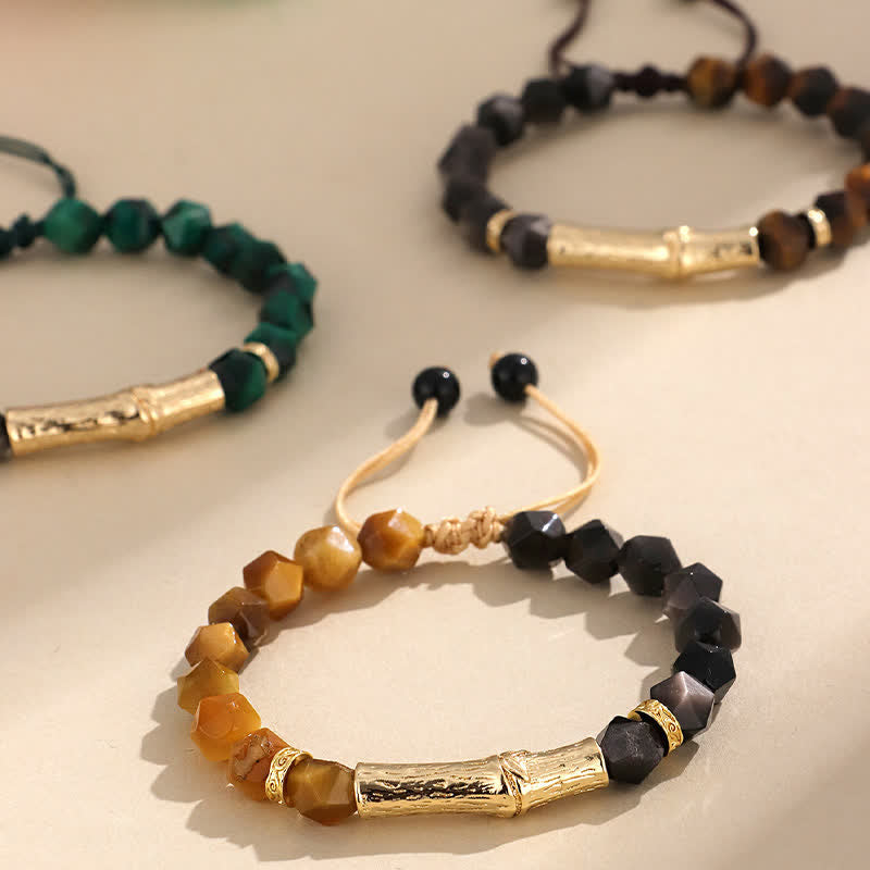 Nimara Ritual Tiger Eye Silver Sheen Obsidian Bamboo Growth Faceted Bracelet
