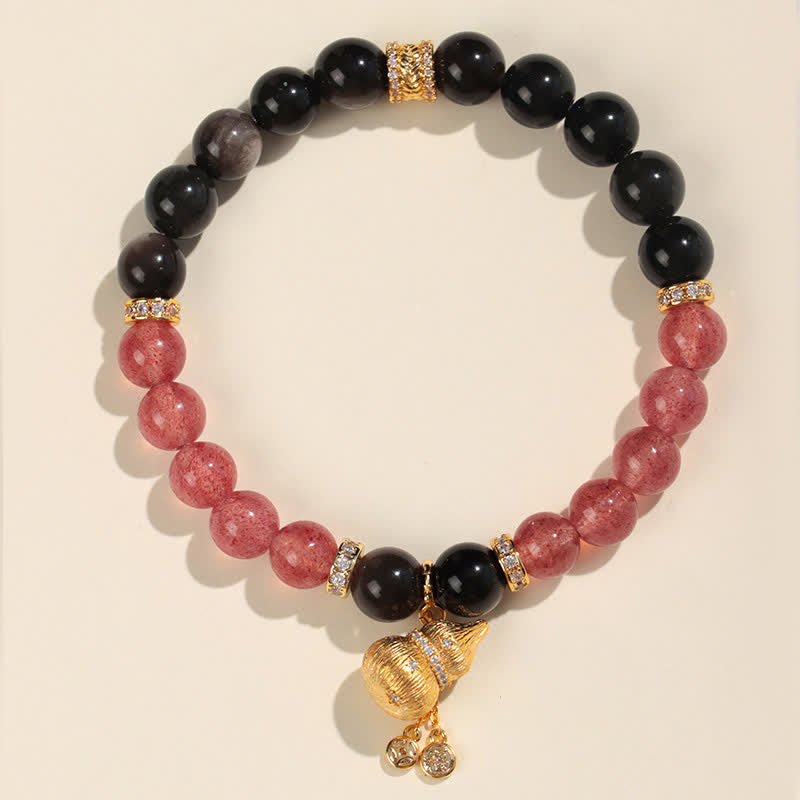 Nimara Ritual Strawberry Quartz Gold-Wire Gourd Love Blessing Wrap Bracelet