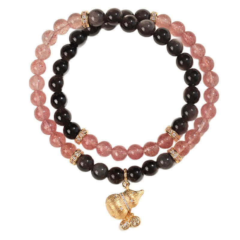 Nimara Ritual Strawberry Quartz Gold-Wire Gourd Love Blessing Wrap Bracelet