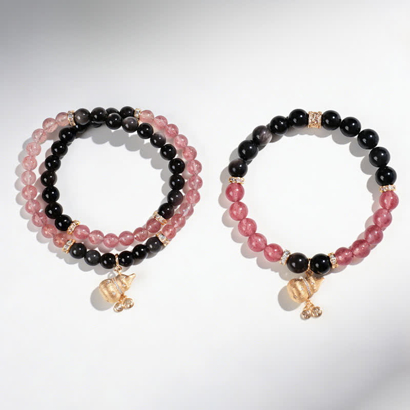 Nimara Ritual Strawberry Quartz Gold-Wire Gourd Love Blessing Wrap Bracelet