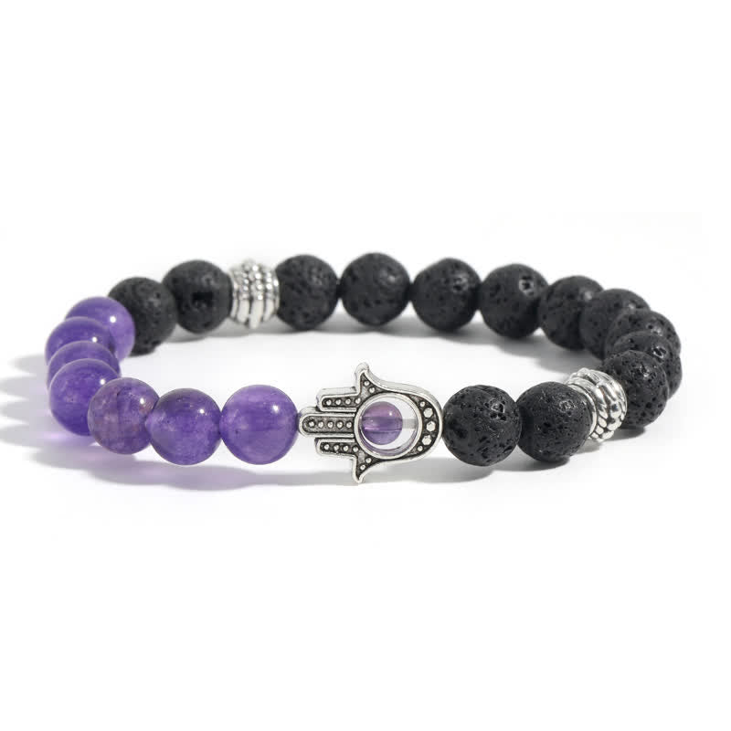 Support and Protection Lava Rock Hamsa Palm Handcrafted Round Bracelet