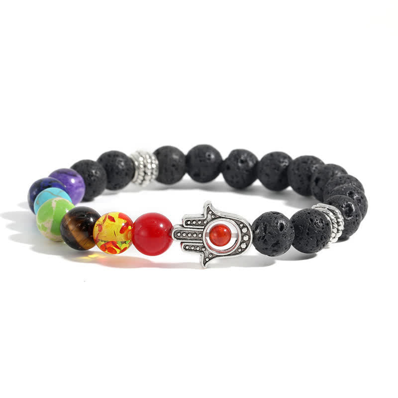 Support and Protection Lava Rock Hamsa Palm Handcrafted Round Bracelet