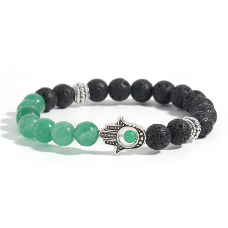 Nimara Ritual Lava Rock Hamsa Palm Protection Handcrafted Round Bracelet