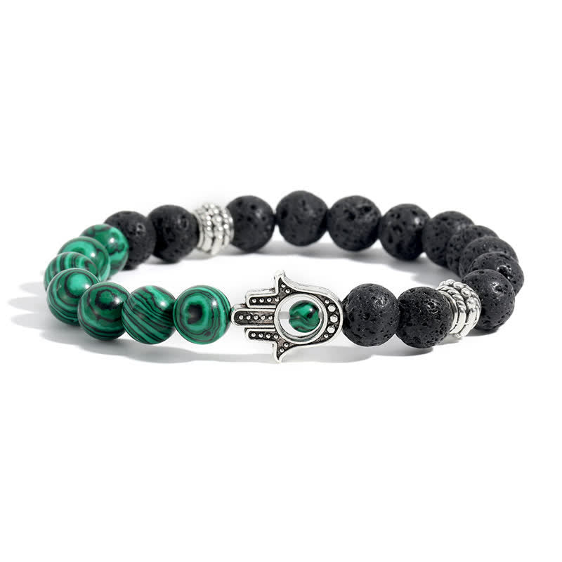 Support and Protection Lava Rock Hamsa Palm Handcrafted Round Bracelet
