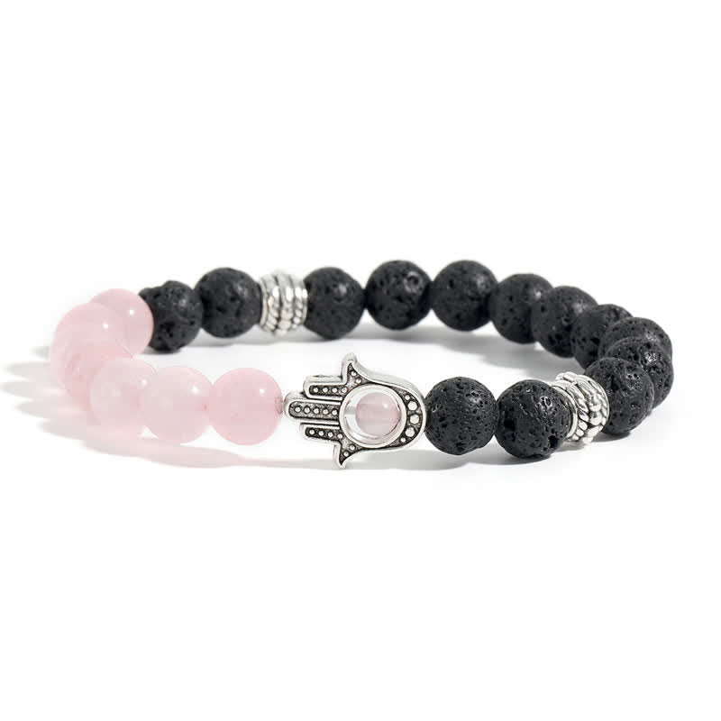 Support and Protection Lava Rock Hamsa Palm Handcrafted Round Bracelet