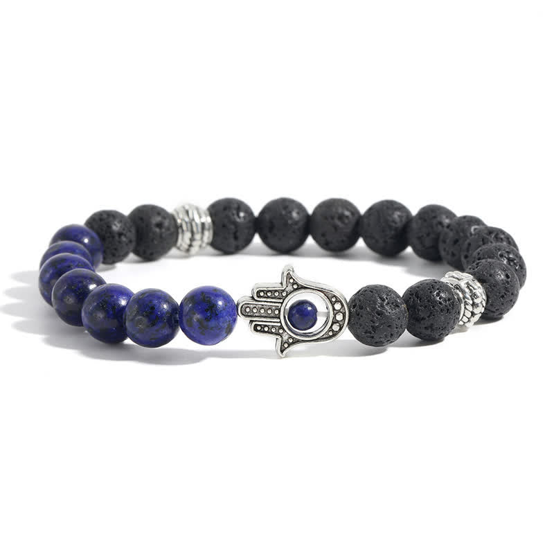 Support and Protection Lava Rock Hamsa Palm Handcrafted Round Bracelet