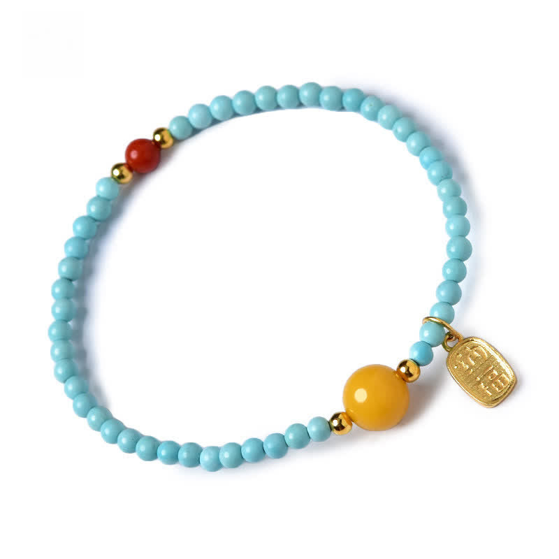 Nimara Ritual Turquoise Fu Character Luck Handcrafted Beaded Bracelet