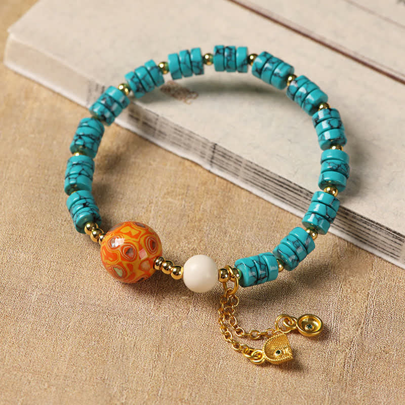 Nimara Ritual Turquoise Communication Handcrafted New Chinese Disc Bead Bracelet