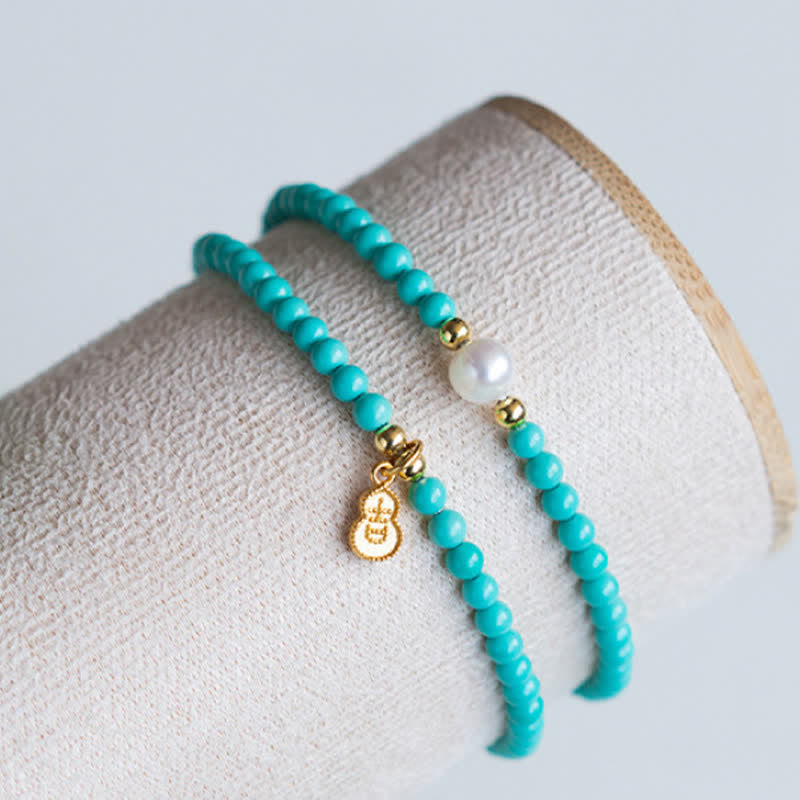 Nimara Ritual Turquoise Pearl Gourd Pendant Double Wrap Protection Handmade Bracelet