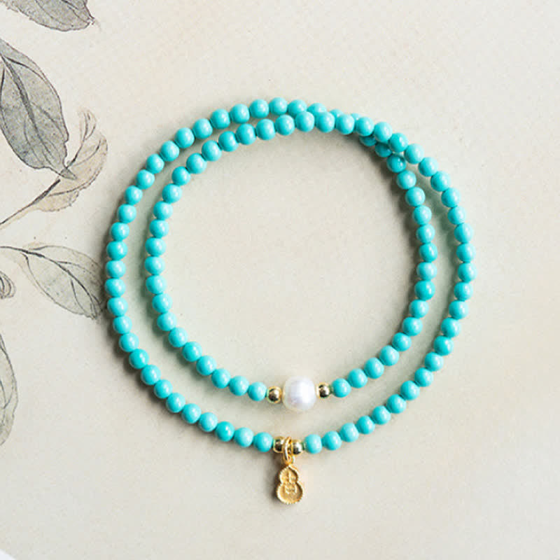Nimara Ritual Turquoise Pearl Gourd Pendant Double Wrap Protection Handmade Bracelet