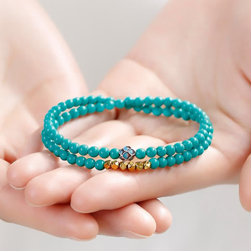 Nimara Ritual Turquoise Communication Double Wrap Faceted Bead Handmade Bracelet