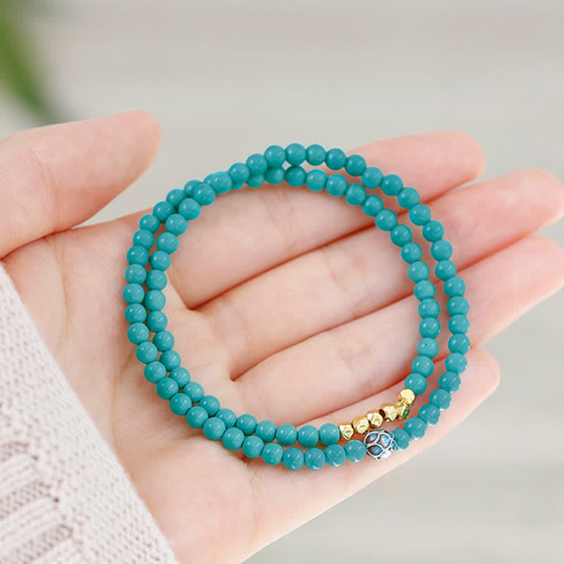 Nimara Ritual Turquoise Communication Double Wrap Faceted Bead Handmade Bracelet