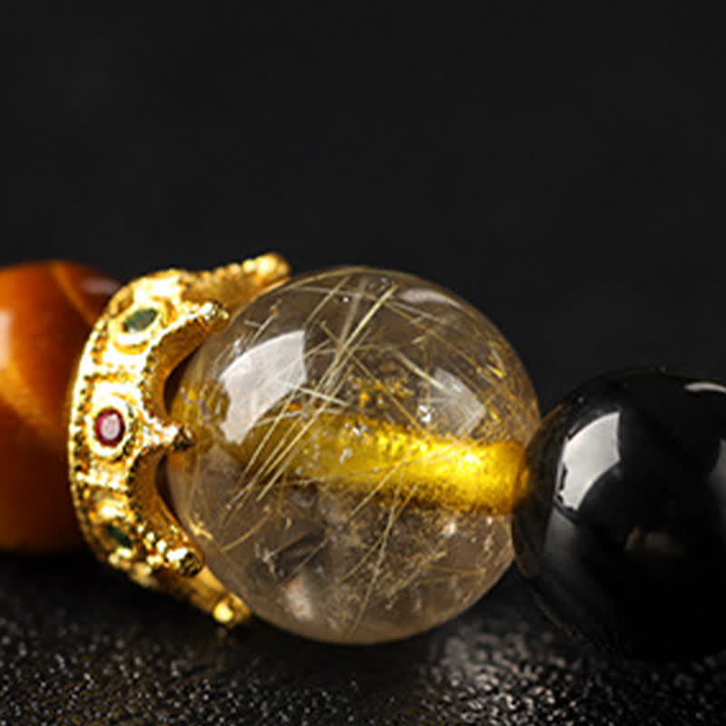 Nimara Ritual Tiger Eye Silver Sheen Obsidian Prosperity Hand-Woven Double Wrap Bracelet