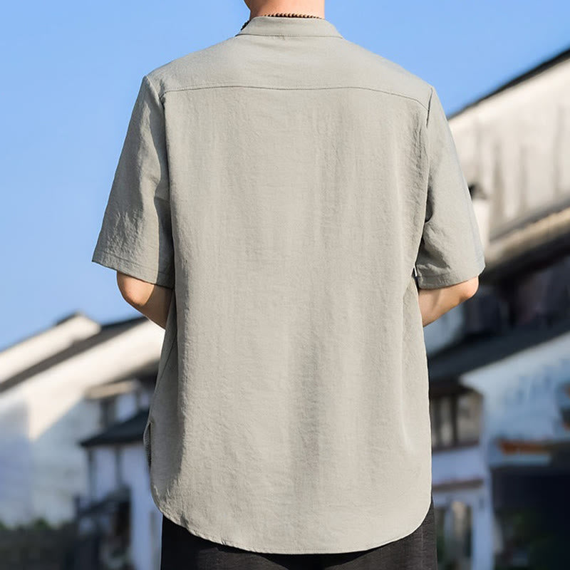Nimara Ritual Summer Casual Mandarin Collar Three Buttons Solid Men's Short Sleeve Shirts