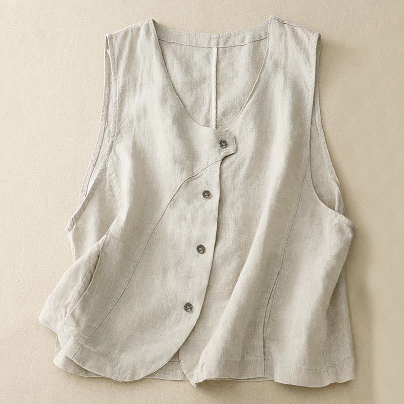Nimara Ritual Summer Casual Minimalist Lines Button-Up Solid Women's Sleeveless Shirts Tank Top With Pocket