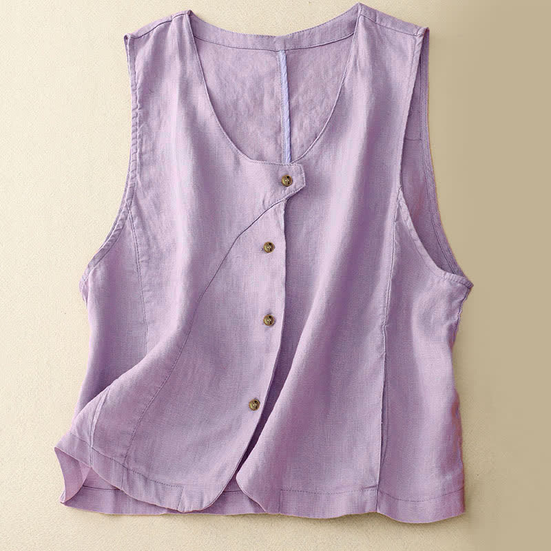 Nimara Ritual Summer Casual Minimalist Lines Button-Up Solid Women's Sleeveless Shirts Tank Top With Pocket