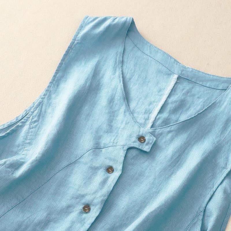 Nimara Ritual Summer Casual Minimalist Lines Button-Up Solid Women's Sleeveless Shirts Tank Top With Pocket