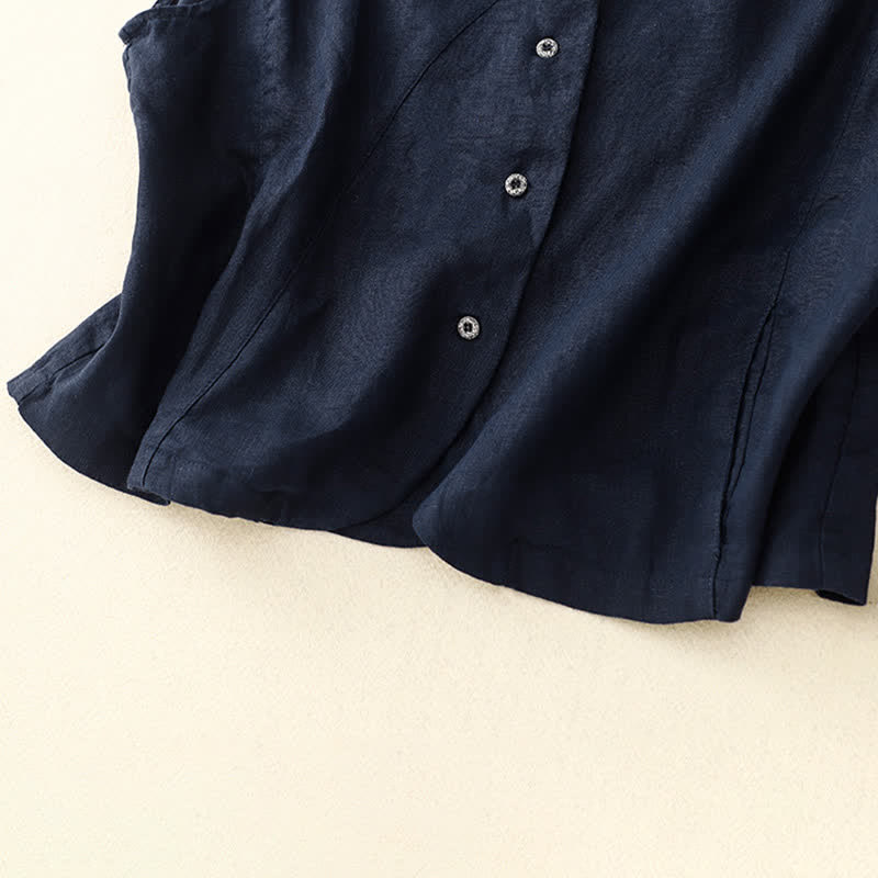 Nimara Ritual Summer Casual Minimalist Lines Button-Up Solid Women's Sleeveless Shirts Tank Top With Pocket