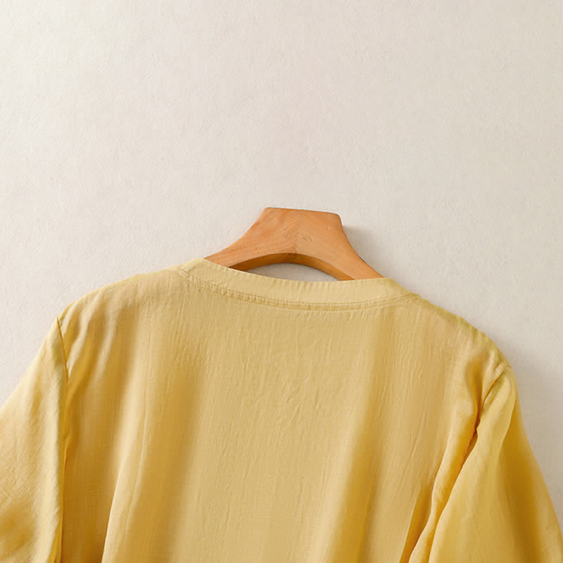 Nimara Ritual Summer Casual Solid Embroidery Pleated Front Women's Short Sleeve T-Shirts