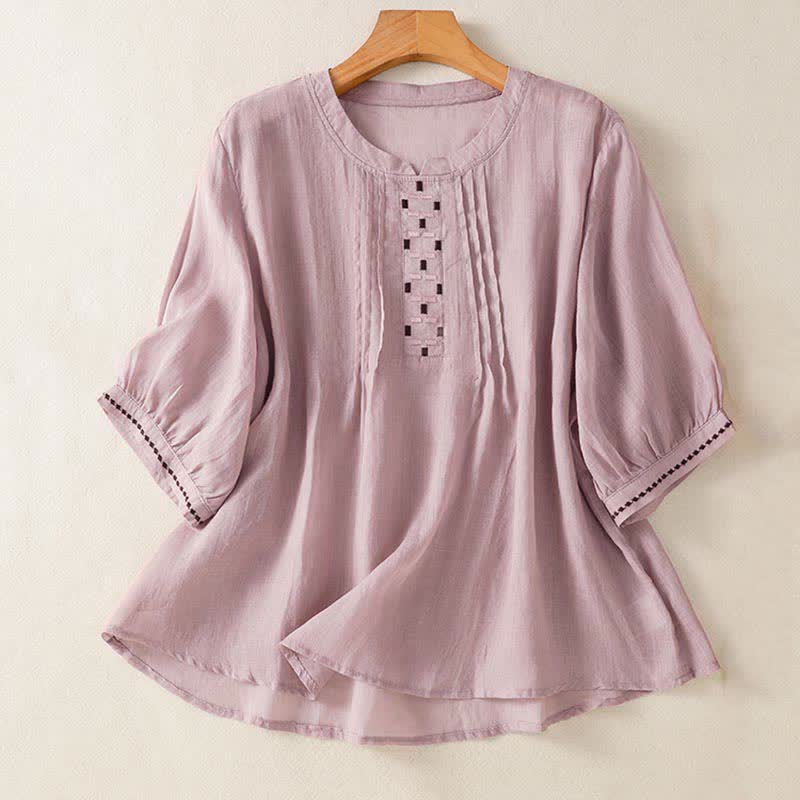 Nimara Ritual Summer Casual Solid Embroidery Pleated Front Women's Short Sleeve T-Shirts