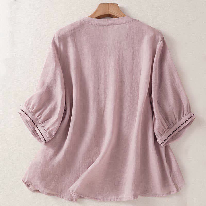 Nimara Ritual Summer Casual Solid Embroidery Pleated Front Women's Short Sleeve T-Shirts