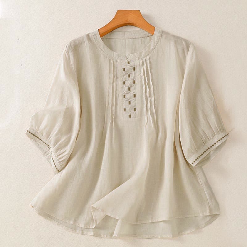 Nimara Ritual Summer Casual Solid Embroidery Pleated Front Women's Short Sleeve T-Shirts