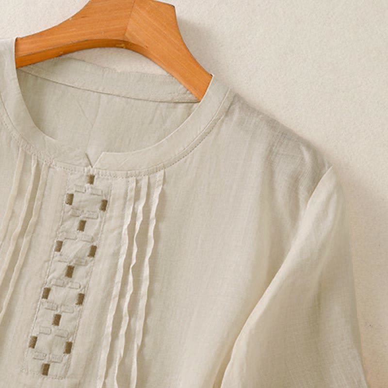 Nimara Ritual Summer Casual Solid Embroidery Pleated Front Women's Short Sleeve T-Shirts