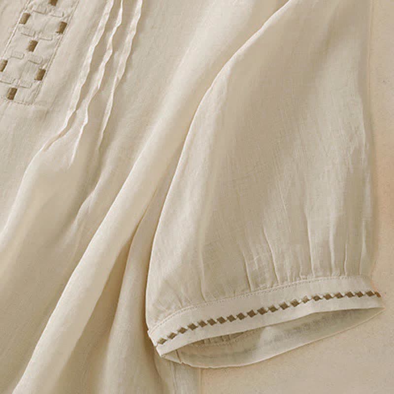 Nimara Ritual Summer Casual Solid Embroidery Pleated Front Women's Short Sleeve T-Shirts