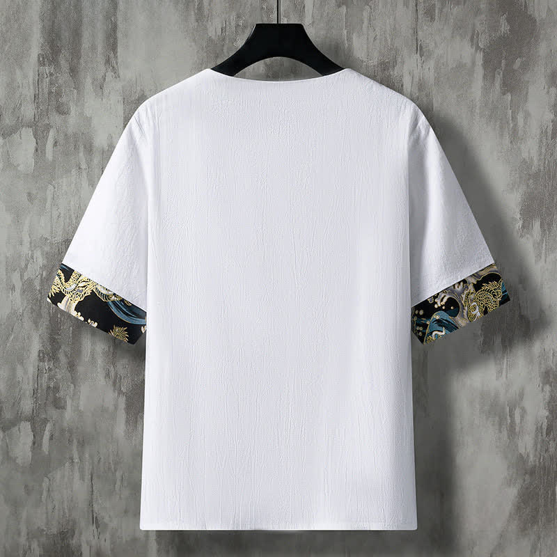 Nimara Ritual Summer Casual Frog Button Flower Embroidery Men's Short Sleeve Shirts