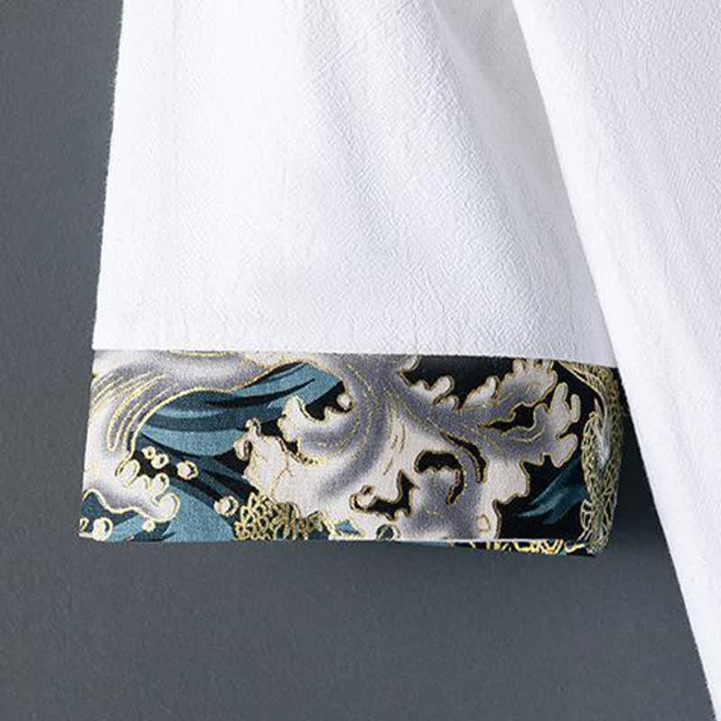 Nimara Ritual Summer Casual Frog Button Flower Embroidery Men's Short Sleeve Shirts