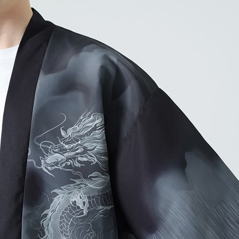 Nimara Ritual Summer Casual Dragon Mountains Open Front Men's Kimono