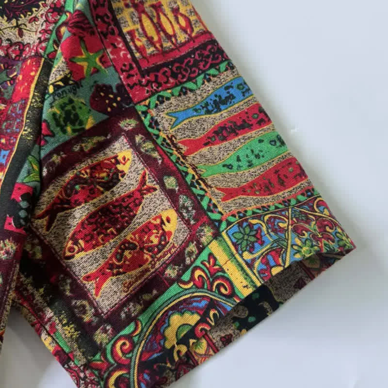 Nimara Ritual Summer Boho Vintage Button-Up Geometric Men's Short Sleeve Shirts