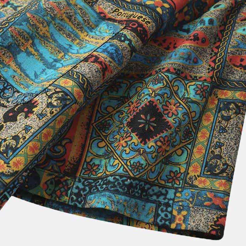 Nimara Ritual Summer Boho Vintage Button-Up Geometric Men's Short Sleeve Shirts