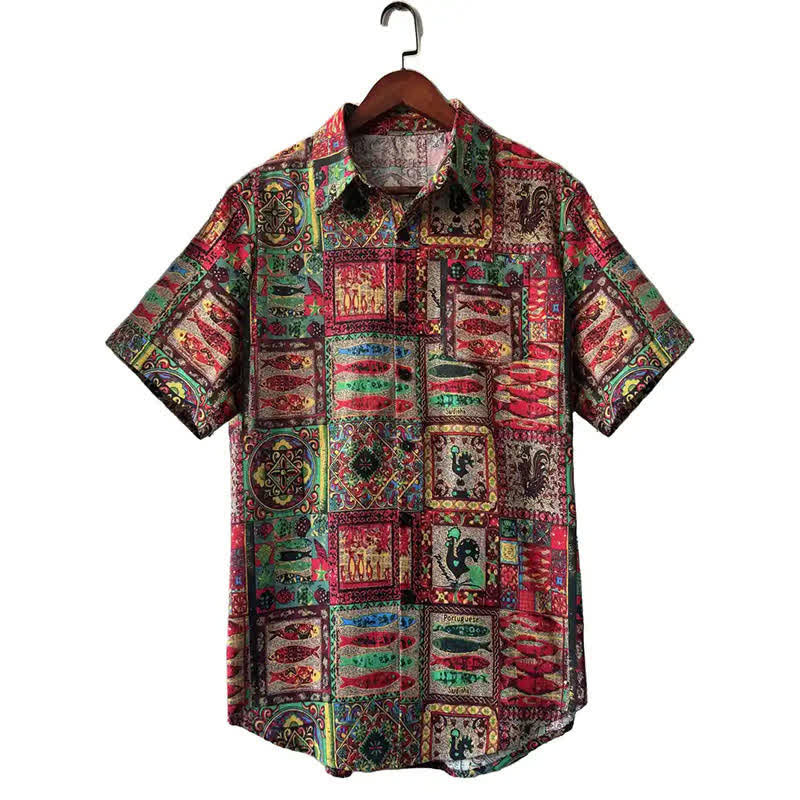 Nimara Ritual Summer Boho Vintage Button-Up Geometric Men's Short Sleeve Shirts