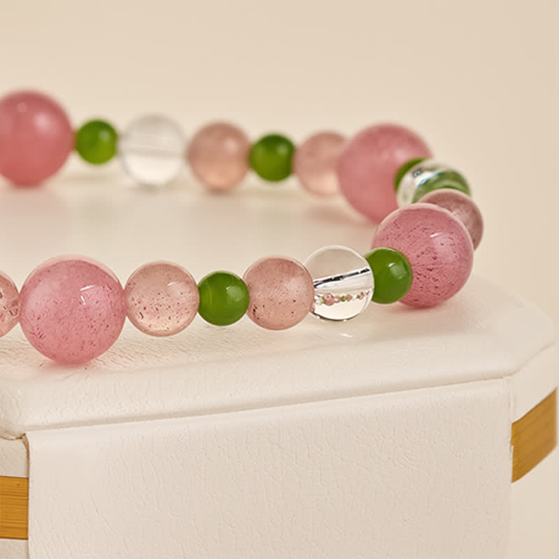 Nimara Ritual Strawberry Quartz Green Agate Clear Quartz Healing Bracelet