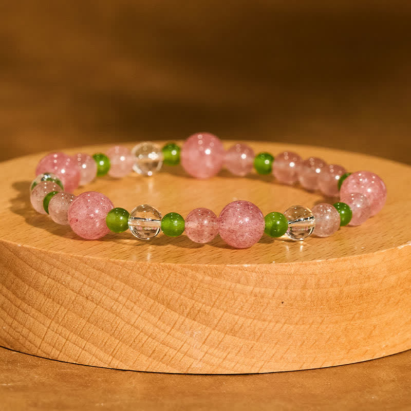 Nimara Ritual Strawberry Quartz Green Agate Clear Quartz Healing Bracelet