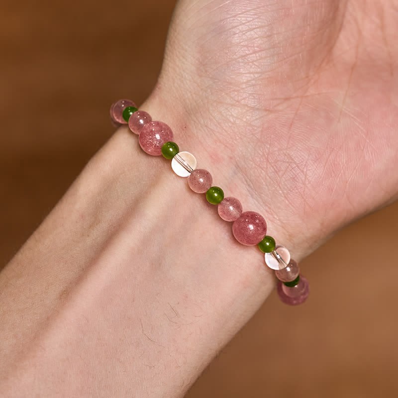 Nimara Ritual Strawberry Quartz Green Agate Clear Quartz Healing Bracelet