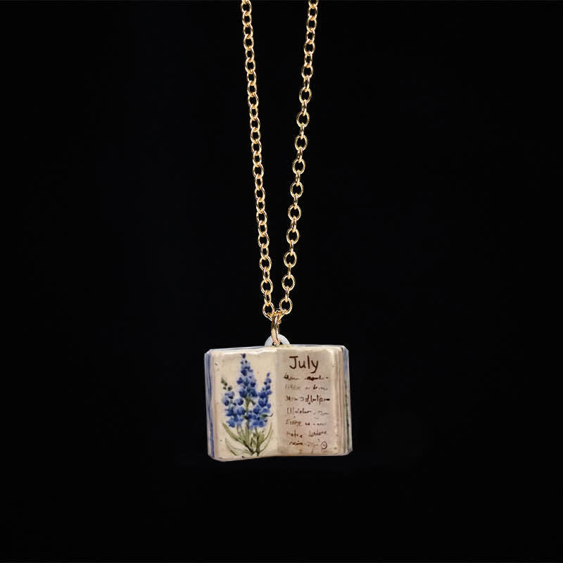 Healing and Luck Copper Birth Flower Strengthen Book Design Pendant Necklace
