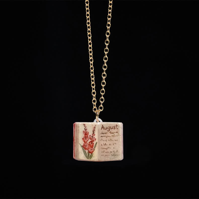 Healing and Luck Copper Birth Flower Strengthen Book Design Pendant Necklace