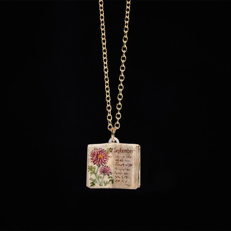 Healing and Luck Copper Birth Flower Strengthen Book Design Pendant Necklace